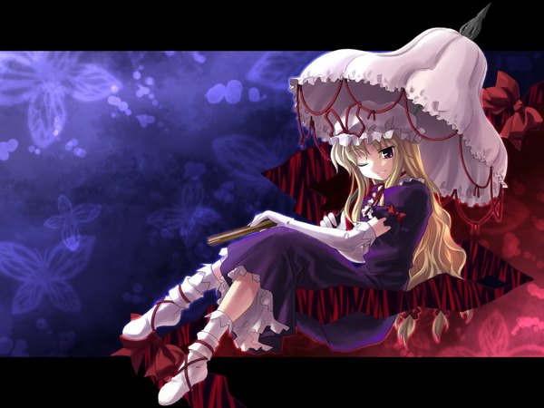 Anime picture 1600x1200 with touhou studio sdt yakumo yukari yuuki tatsuya wallpaper lolita fashion girl