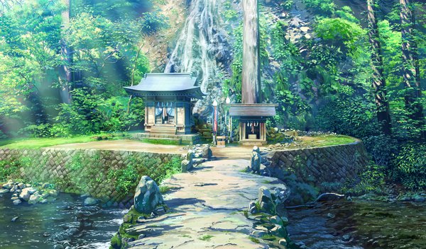 Anime picture 1360x800 with shoujo shin'iki wide image game cg mountain no people landscape river plant (plants) tree (trees)