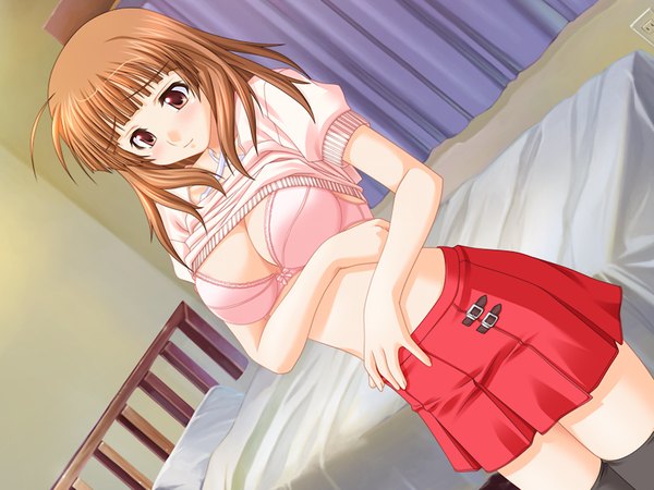 Anime picture 1024x768 with cheerfull! giga sakuragi yurika long hair light erotic brown hair brown eyes game cg girl