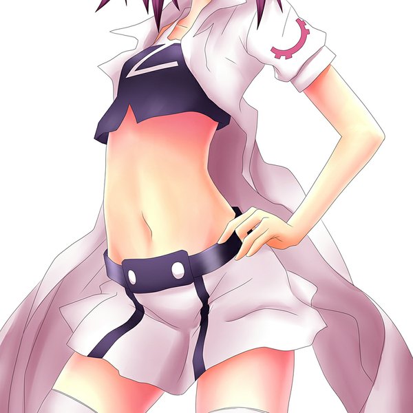 Anime picture 1000x1000 with yumekui merry merry nightmare watarui single short hair white background pink hair midriff zettai ryouiki flat chest head out of frame hands on hips girl thighhighs navel miniskirt robe