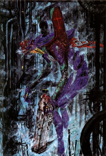 Anime picture 1114x1632 with neon genesis evangelion gainax eva 01 nihei tsutomu tall image wire (wires) mecha