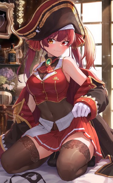 Anime picture 2868x4632 with virtual youtuber hololive houshou marine houshou marine (1st costume) kokukyukeo single long hair tall image looking at viewer blush fringe highres breasts smile red eyes large breasts twintails yellow eyes payot red hair