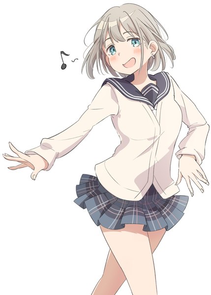 Anime picture 1066x1491 with idolmaster idolmaster shiny colors serizawa asahi eito12 single tall image looking at viewer blush fringe short hair open mouth blue eyes simple background blonde hair hair between eyes white background :d pleated skirt plaid skirt girl