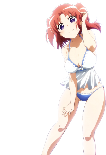 Anime picture 4072x5926 with mikakunin de shinkoukei doga kobo yonomori kobeni single tall image looking at viewer blush fringe highres breasts light erotic smile large breasts standing purple eyes absurdres red hair head tilt fingernails scan