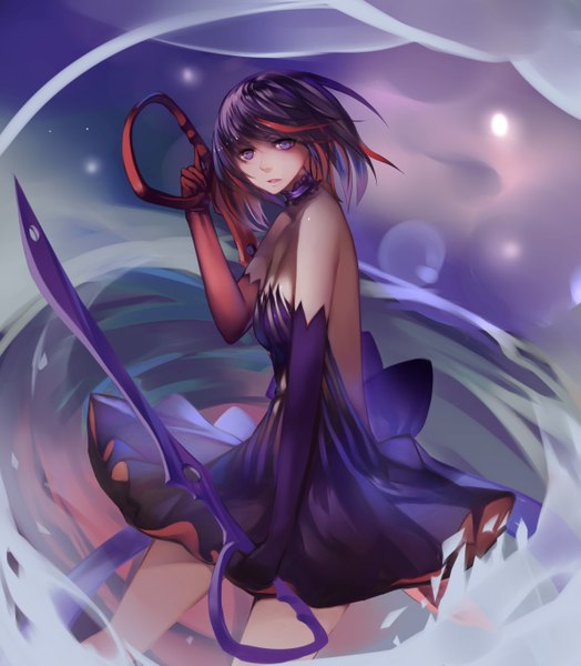 Anime picture 2377x2723 with kill la kill studio trigger matoi ryuuko mou kankan (tims1111) single tall image looking at viewer fringe highres short hair breasts open mouth standing purple eyes bare shoulders holding purple hair red hair multicolored hair two-tone hair