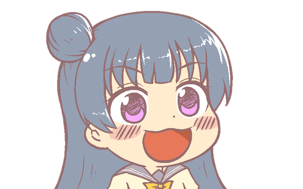 Anime picture 800x500 with love live! sunshine!! sunrise (studio) love live! tsushima yoshiko ikiyouz single long hair blush fringe open mouth smile purple eyes blue hair looking away hair bun (hair buns) portrait transparent background girl uniform serafuku