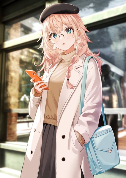Anime picture 2894x4093 with virtual youtuber indie virtual youtuber natsuki tsubame shiokazunoko single long hair tall image looking at viewer fringe highres blue eyes blonde hair hair between eyes outdoors braid (braids) open clothes side braid hand in pocket double buttons girl