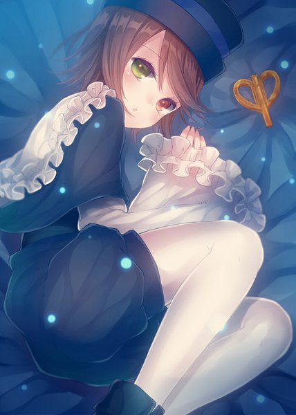 Anime picture 714x1000 with rozen maiden souseiseki aquariumtama single tall image looking at viewer blush short hair brown hair heterochromia girl dress hat frills key