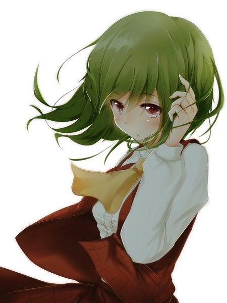 Anime picture 1200x1600 with touhou kazami yuuka half-moon single tall image blush short hair simple background red eyes white background looking away green hair girl