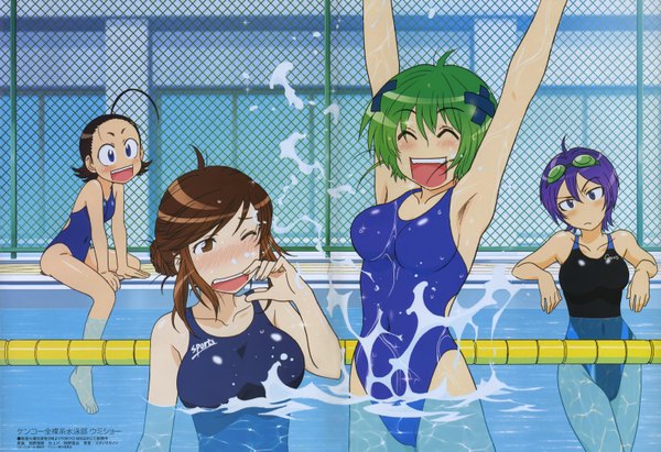 Anime picture 5987x4106 with kenkou zenrakei suieibu umishou ninagawa amuro shizuoka mirei orizuka momoko ikuta maki highres light erotic swimsuit