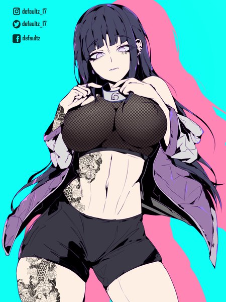 Anime picture 6000x8000 with naruto studio pierrot naruto (series) hyuuga hinata defaultz 17 single long hair tall image looking at viewer fringe highres breasts light erotic simple background large breasts standing purple eyes signed absurdres purple hair