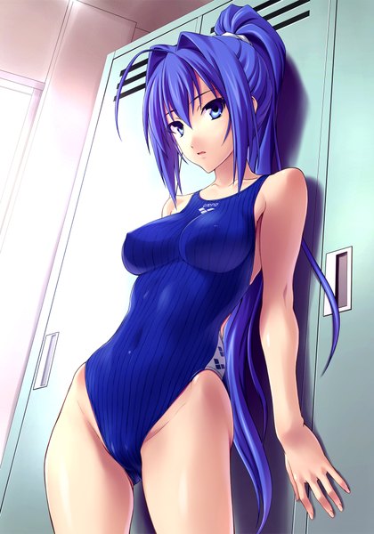 Anime picture 1400x2000 with kimi ga nozomu eien hayase mitsuki norizou type-r single long hair tall image blue eyes light erotic blue hair ponytail girl swimsuit