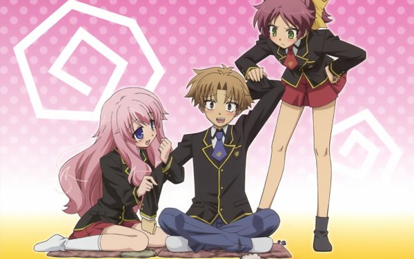 Anime picture 2560x1600 with baka to test to shoukanjuu silver link himeji mizuki shimada minami yoshii akihisa blush highres wide image serafuku