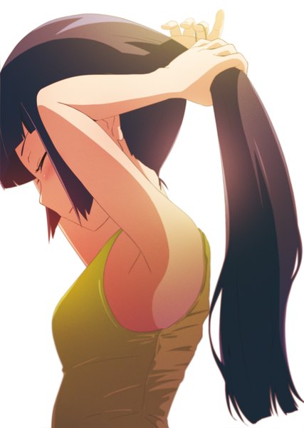 Аниме картинка 1000x1404 с ну не может сестренка быть такой милой gokou ruri suzumeko один (одна) высокое изображение чёрные волосы причёска конский хвост закрытые глаза поднятые руки подмышки поправка волос держа волосы связывая волосы девушка майка