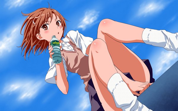Anime picture 5800x3625 with to aru majutsu no index j.c. staff misaka mikoto single highres wide image sky vector girl