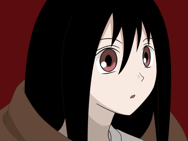 Anime picture 1600x1200 with sayonara zetsubou sensei shaft (studio) komori kiri single long hair fringe open mouth hair between eyes looking away close-up face red background under covers girl blanket