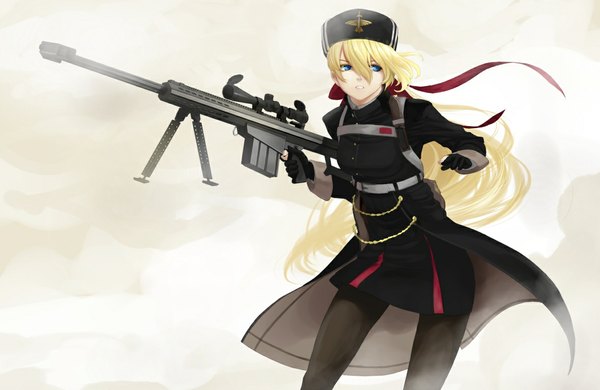 Anime picture 1180x767 with original tef blue eyes blonde hair girl gun sniper rifle