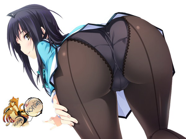 Anime picture 1024x768 with lovely x cation 2 hibiki works izumi wakoto konamixx (artist) single long hair looking at viewer blush light erotic black hair ass looking back light smile from behind black eyes leaning leaning forward cameltoe transparent background rendered