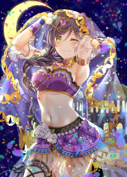 Anime picture 1800x2500 with love live! school idol project sunrise (studio) love live! toujou nozomi mogu (au1127) single long hair tall image looking at viewer blush fringe highres breasts light erotic smile hair between eyes standing green eyes purple hair braid (braids)