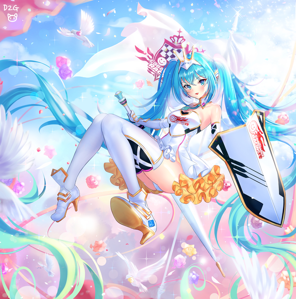 Anime picture 1979x1999 with vocaloid goodsmile racing hatsune miku racing miku racing miku (2015) ttaji (pass35) single tall image blush fringe highres breasts blue eyes light erotic hair between eyes twintails bare shoulders holding signed blue hair