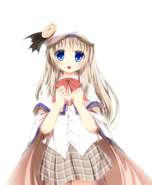 Anime picture 2822x3428 with little busters! key (studio) noumi kudryavka ootomoyuuki single long hair tall image looking at viewer blush highres open mouth blue eyes simple background white background white hair girl skirt uniform school uniform beret