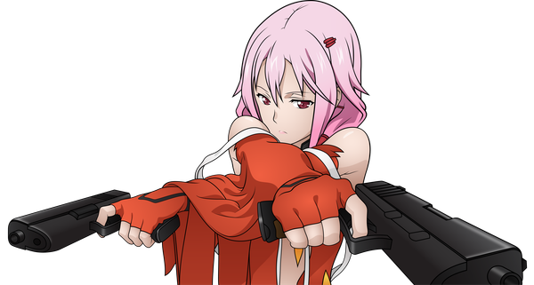 Anime picture 4285x2293 with guilty crown production i.g yuzuriha inori tagme (artist) single long hair looking at viewer highres wide image holding pink hair absurdres crossed arms transparent background dual wielding girl gloves hair ornament weapon detached sleeves