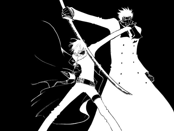 Anime picture 1024x768 with tsubasa reservoir chronicle clamp kurogane shirou kamui monochrome