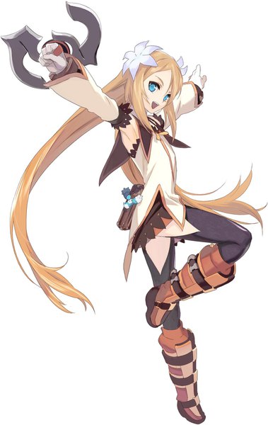 Anime picture 999x1580 with tales of (series) tales of symphonia tales of symphonia knight of ratatosk marta lualdi daigo okumura single tall image looking at viewer fringe open mouth blue eyes simple background blonde hair smile standing white background payot full body very long hair hair flower