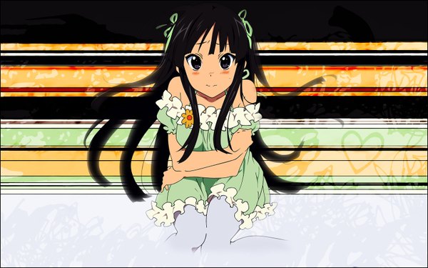 Anime picture 1440x900 with k-on! kyoto animation akiyama mio single long hair blush black hair wide image black eyes girl