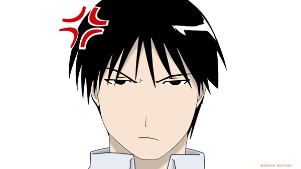 Anime picture 1600x900 with fullmetal alchemist studio bones roy mustang single short hair black hair wide image white background boy