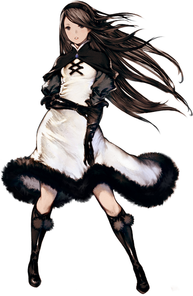 Anime picture 753x1154 with bravely default: flying fairy agnes oblige yoshida akihiko single long hair tall image looking at viewer brown hair standing brown eyes parted lips transparent background girl dress gloves elbow gloves white dress thigh boots winter clothes