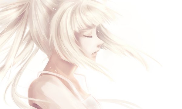 Anime-Bild 3000x1800 mit original br0ps single long hair highres simple background blonde hair wide image white background upper body eyes closed profile polychromatic girl