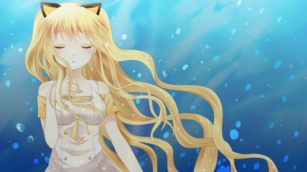 Anime picture 1280x720 with vocaloid seeu single long hair blush blonde hair wide image animal ears eyes closed very long hair cat ears girl water bubble (bubbles)