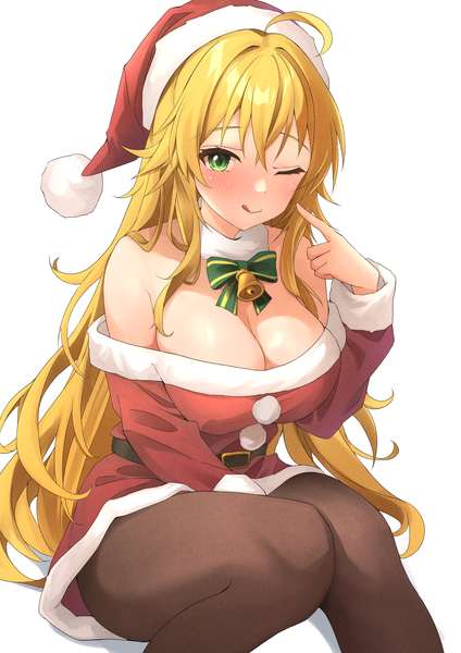 Anime picture 3035x4299 with idolmaster idolmaster (classic) idolmaster million live! idolmaster million live! theater days hoshii miki b1ack illust single long hair tall image looking at viewer blush fringe highres breasts light erotic simple background blonde hair smile hair between eyes white background
