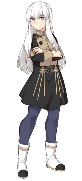 Anime picture 445x980 with fire emblem fire emblem: three houses nintendo lysithea von ordelia shiseki hirame single long hair tall image looking at viewer blush fringe simple background hair between eyes standing white background full body white hair pink eyes crossed arms girl