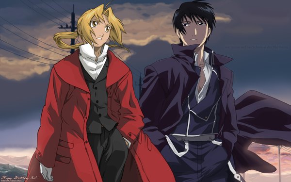 Anime picture 1920x1200 with fullmetal alchemist studio bones edward elric roy mustang highres wide image boy