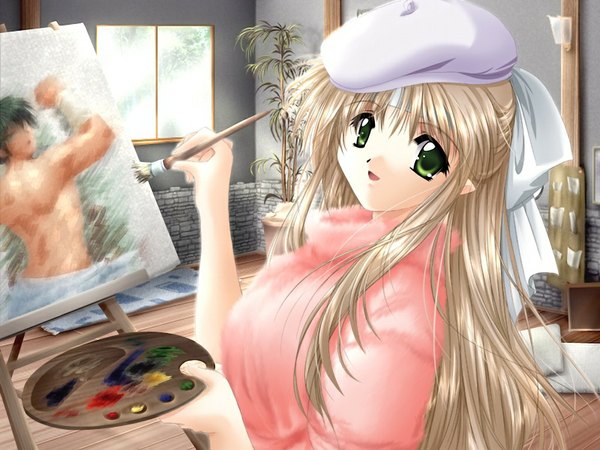 Anime picture 1024x768 with my fair angel (game) maive (my fair angel) blonde hair green eyes game cg painting girl