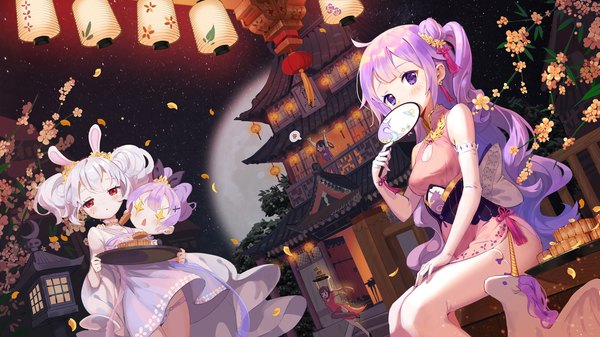 Anime picture 2500x1406 with azur lane unicorn (azur lane) laffey (azur lane) javelin (azur lane) ping hai (azur lane) ning hai (azur lane) mio-muo1206 long hair looking at viewer blush fringe highres short hair breasts open mouth light erotic black hair hair between eyes red eyes wide image