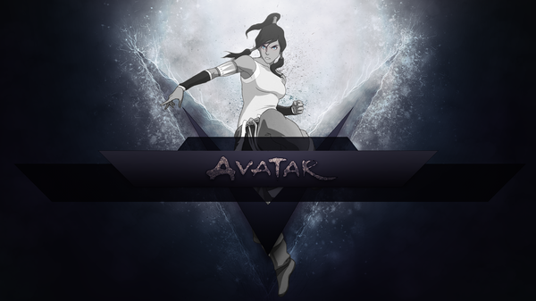 Anime picture 1920x1080 with avatar: the legend of korra korra sandwichdelta single long hair highres blue eyes black hair wide image twintails ponytail inscription dark background girl