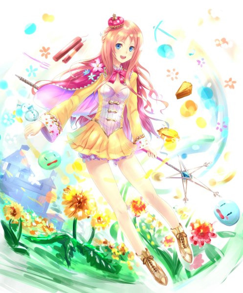 Anime picture 1000x1206 with atelier (series) atelier rorona atelier totori atelier meruru gust (company) merurulince rede arls sakura ani single long hair tall image open mouth blue eyes pink hair happy girl dress flower (flowers) bow ribbon (ribbons) shoes