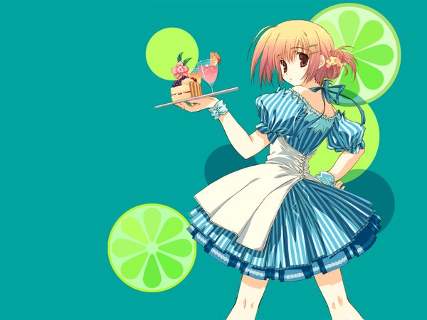 Anime picture 1600x1200 with mitsumi misato maid waitress aqua background tagme