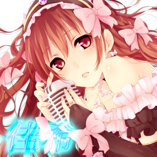 Anime picture 1024x1024 with original xayux single long hair looking at viewer blush open mouth red eyes brown hair holding lying hair flower fingernails lips sleeveless transparent background lolita fashion girl hair ornament flower (flowers)