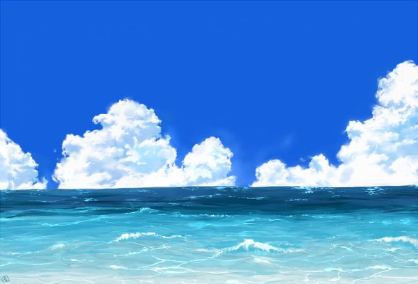 Аниме картинка 1200x817 с rin-shiba небо облако (облака) пейзаж вода море волна (волны)
