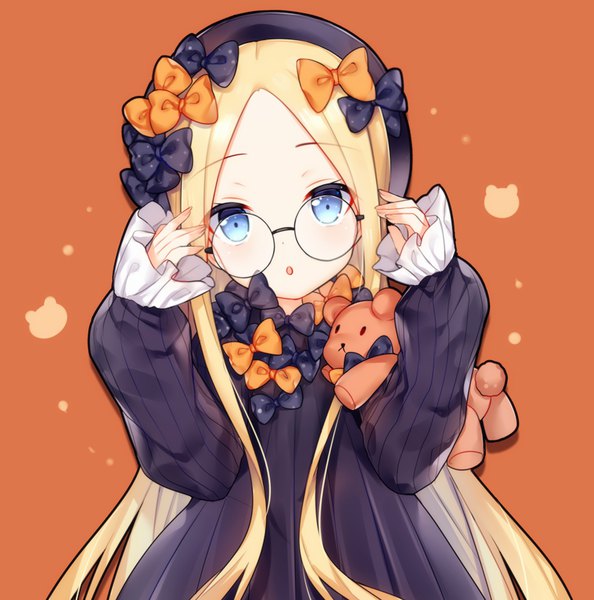 Anime picture 800x808 with fate (series) fate/grand order abigail williams (fate) tengxiang lingnai single long hair tall image looking at viewer blush fringe open mouth blue eyes simple background blonde hair standing payot head tilt :o sleeves past wrists cute