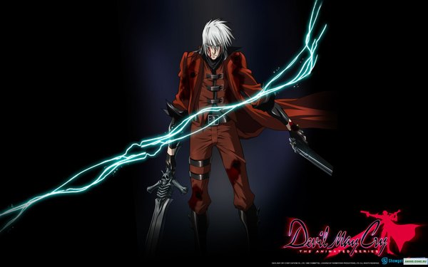 Anime picture 1920x1200 with devil may cry dante (devil may cry) highres wide image boy sword gun blood