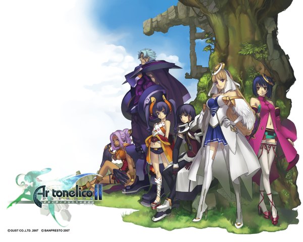 Anime picture 1280x1024 with ar tonelico ar tonelico ii gust (company) chroche latel pastalie luca truelywaath frelia cocona vatel chroah vatel legris branchesca amarie jerhad nagi ryou long hair looking at viewer fringe short hair breasts blonde hair smile large breasts standing