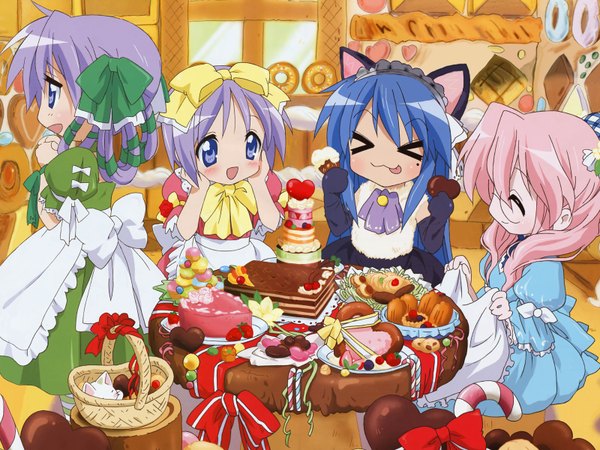 Anime picture 1600x1200 with lucky star kyoto animation izumi konata hiiragi kagami hiiragi tsukasa takara miyuki girl