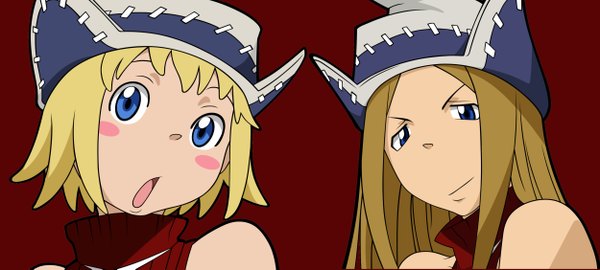Anime picture 5000x2250 with soul eater studio bones elizabeth thompson patricia thompson highres wide image red background tagme
