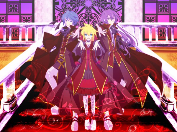 Anime picture 1200x900 with vocaloid kagamine len kaito (vocaloid) kamui gakupo haru aki