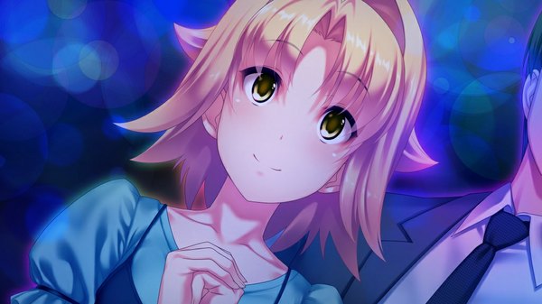 Anime picture 1024x576 with d-eve in you short hair blonde hair smile wide image yellow eyes game cg girl